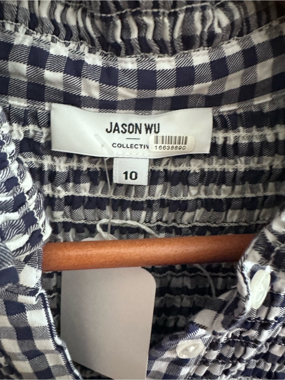 Jason Wu x RTR Gingham-Textured Navy and White Short Sleeve Dress - Picture 13 of 14